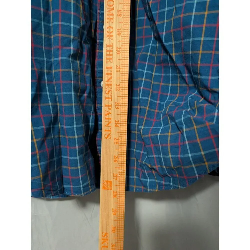J Crew Flex Washed Slim Fit Blue Multicolor Plaid Check Button Shirt Mens Size L